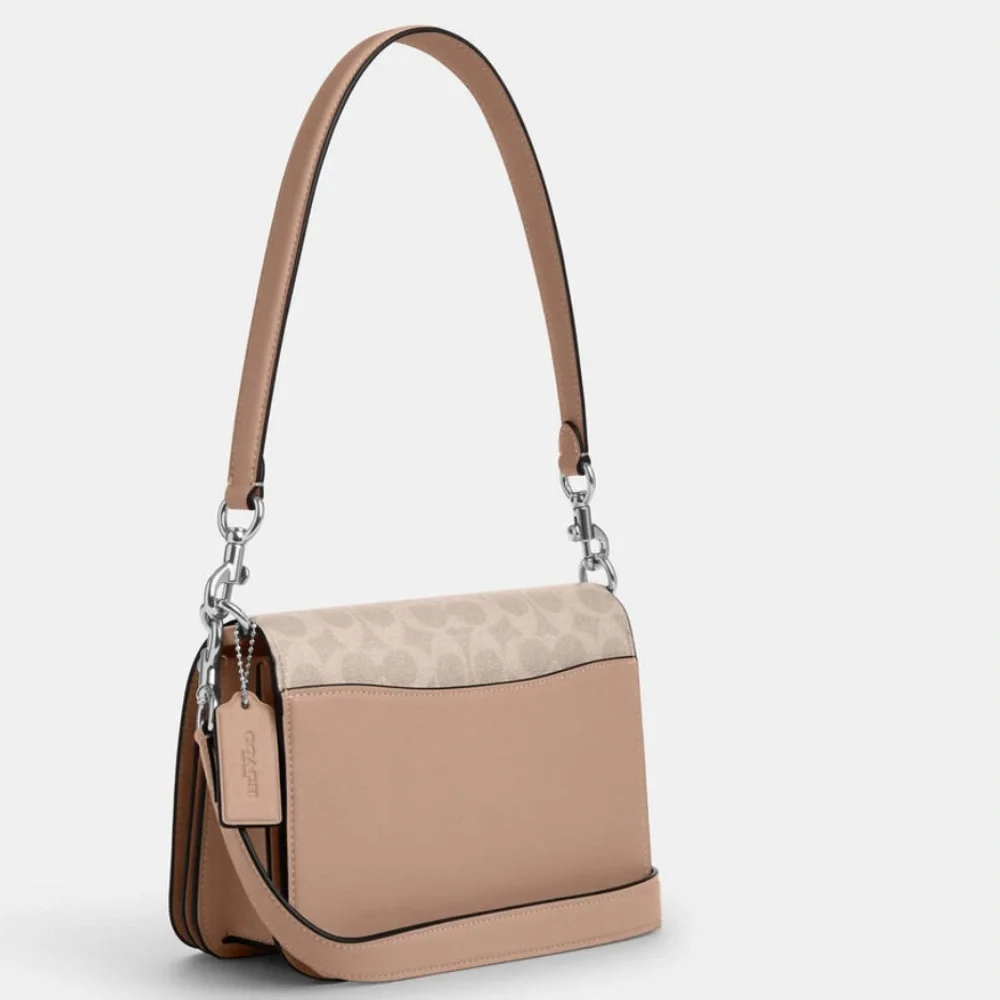 💛 Coach NWT Tan Quinn Bag Signature Canvas  crossbody Strap & Silver Hardware - Picture 2 of 9
